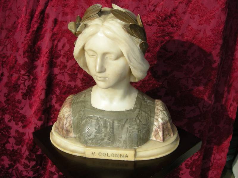 lot 11 image: Late 1800s-early 1900s G. Bessi Italian Alabaster Bust V. Colonna