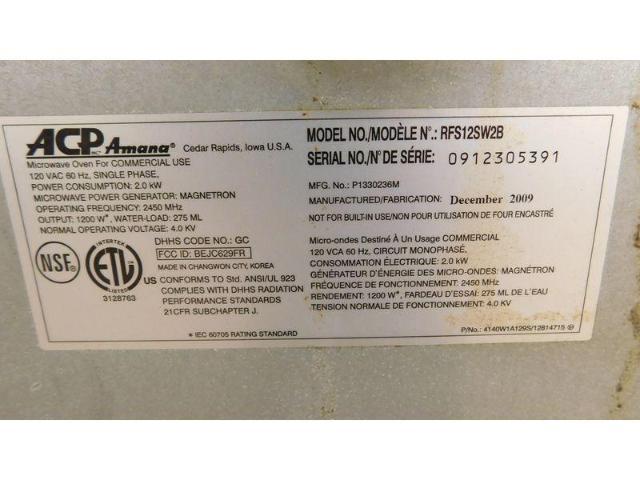 Amana Digital Microwave Oven - Model # RFS12SW2B - 120 Volts - 1200 Watts - 21.5 x 19.5 x 15 - NSF Approved