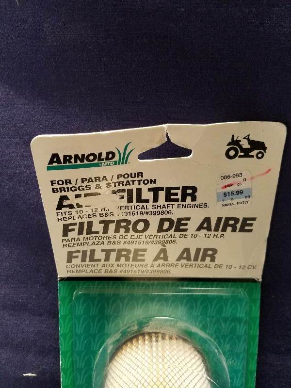 lot 61 image: Arnold MTD Air FIlter For Briggs & Stratton