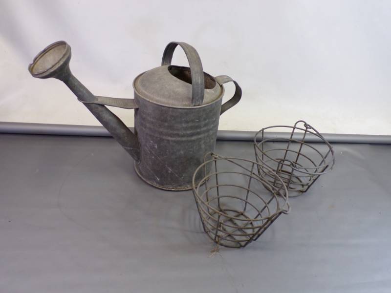 lot 33 image: Watering Can and 2 Metal Baskets