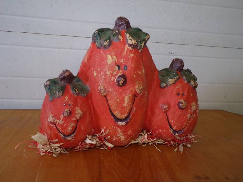 lot 44 image: Rare Vintage Paper Mache Pumpkin Halloween Display