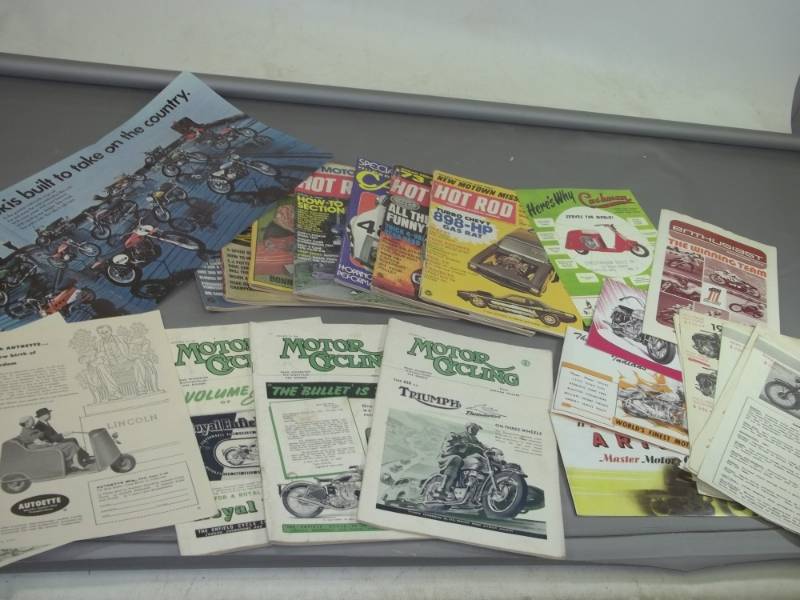 lot 65 image: Vintage Motorcycle and Hotrod Magazine Lot.  1940s-1970s