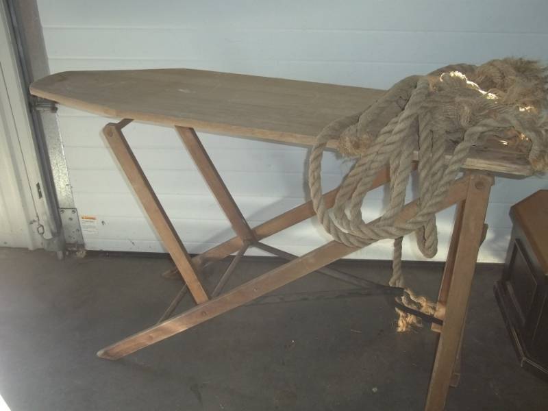 lot 109 image: JRC Automatic Pat. 1916 Vintage Wood Ironing Board and Barn Rope 15 feet