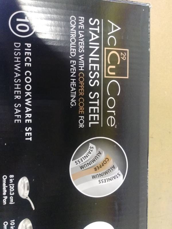 lot 45 image: Calphalon 10-Piece AccuCore Stainless Steel Cookware Set LIKE NEW