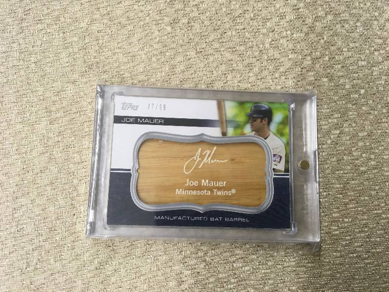 lot 27 image: Topps Minnesota Twins Joe Mauer Manufactured Bat Barrel Card