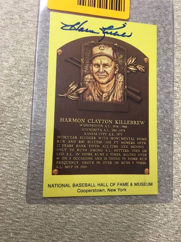 lot 55 image: Autographed Harmon Killebrew Hall Of Fame Post Card