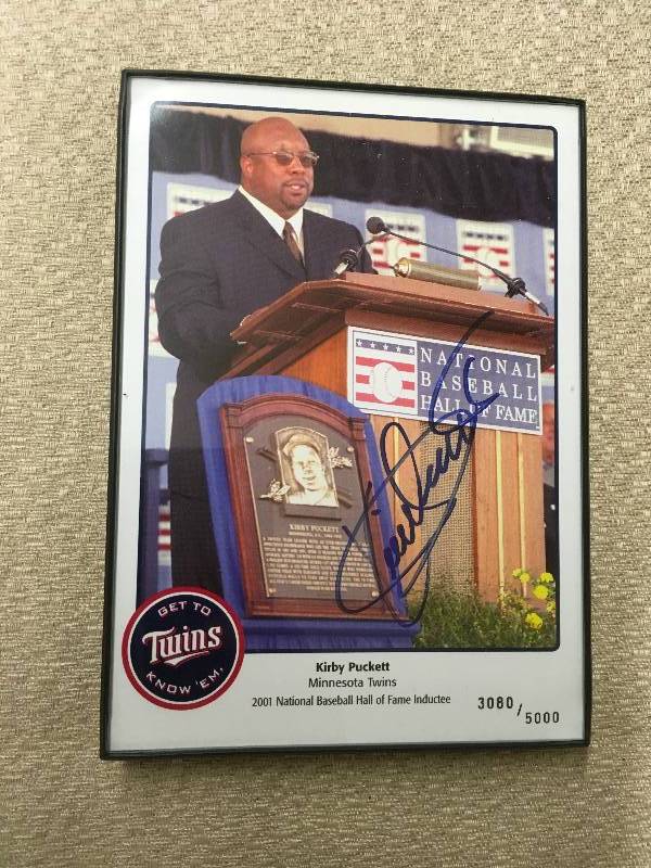 lot 79 image: VERY RARE Signed Kirby Puckett 2001 Hall Of Fame Inductee Photo