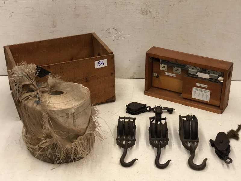 lot 54 image: Lot Of Vintage Pulleys, Salesman Samples, Etc