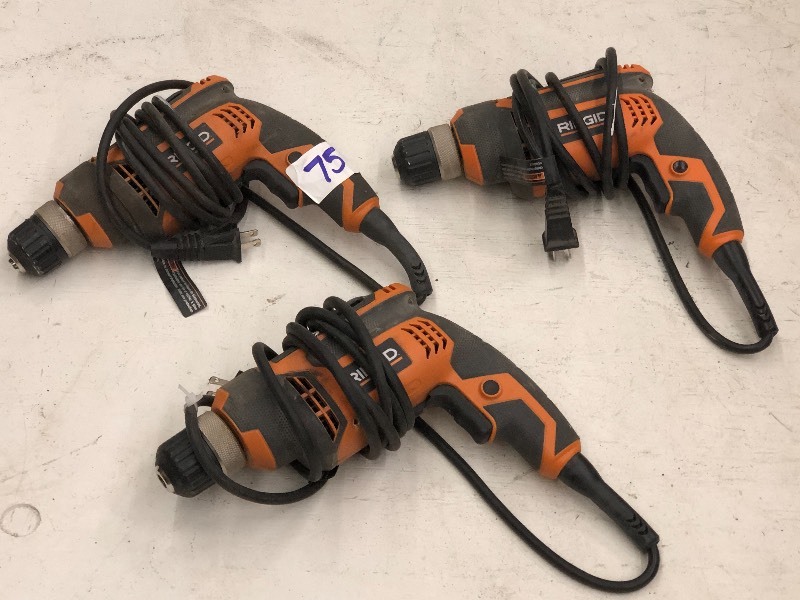 lot 75 image: (3) Ridgid Electric Drills