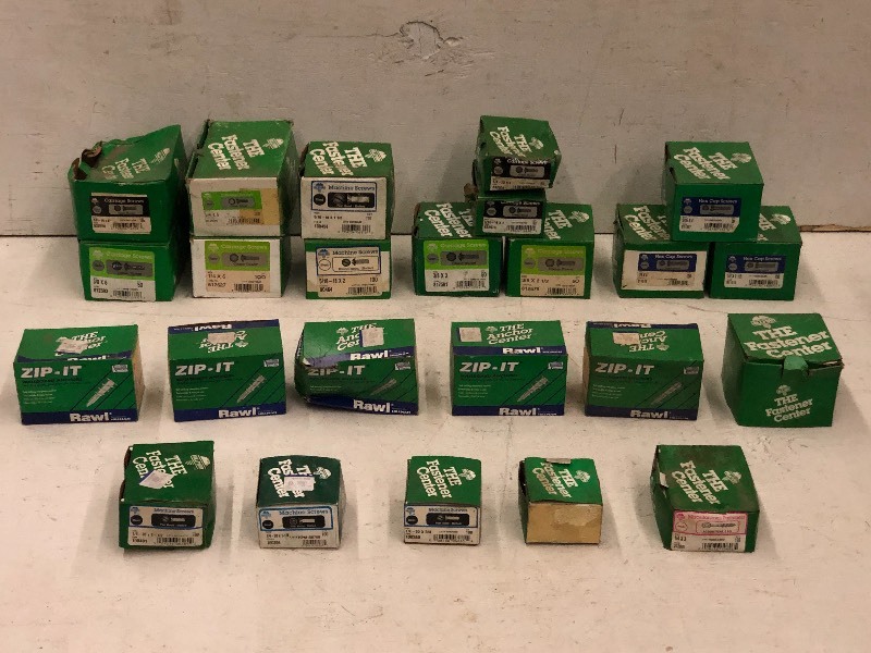 lot 87 image: Tote Of Assorted Hillman Screws, Bolts, Fasteners, Etc