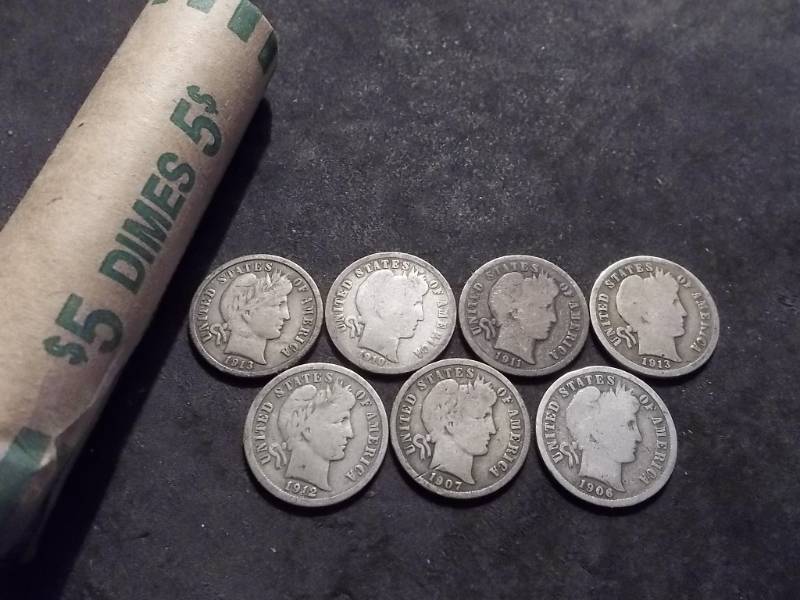 Roll Of Barber Dimes From 1890s To 1916