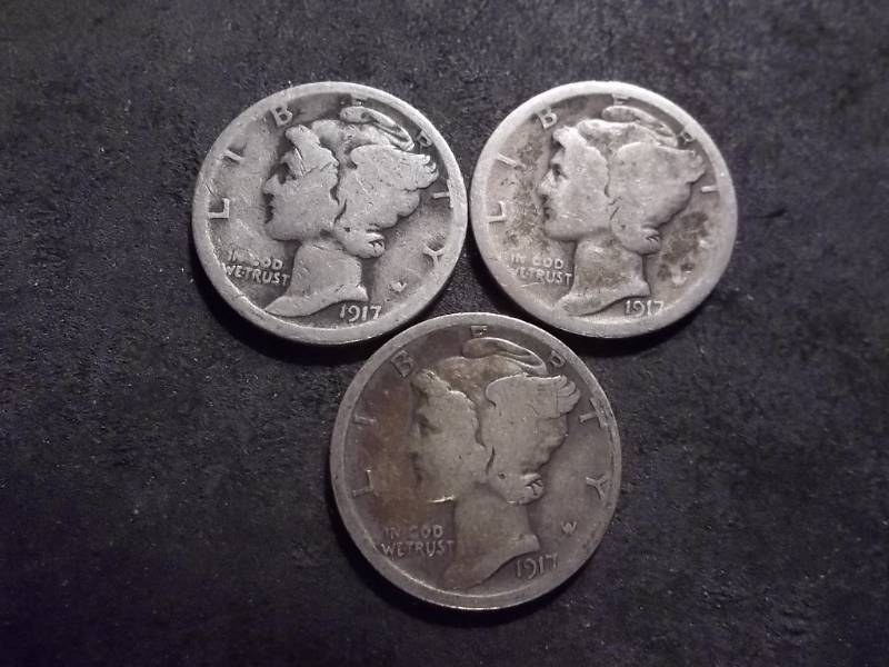 1917 P,D,S Mercury Dimes