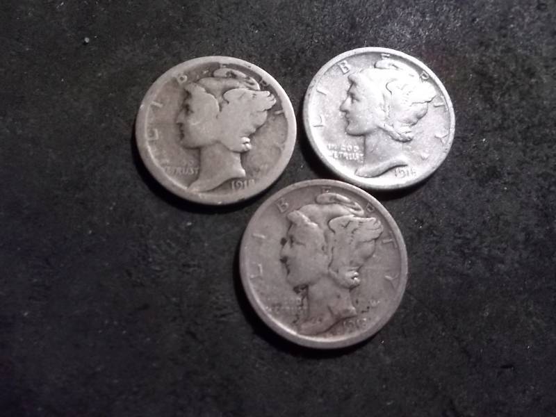 1918 P,D,S Mercury Dimes