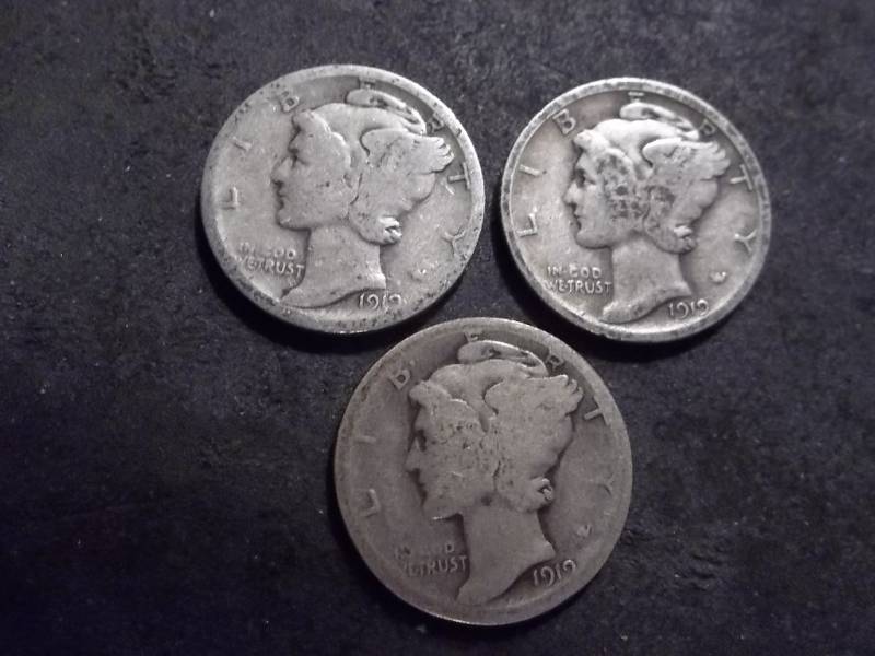 1919 P,D,S Mercury Dimes