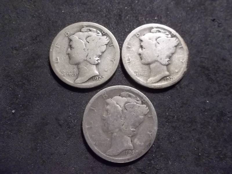 1920 P,D,S Mercury Dimes