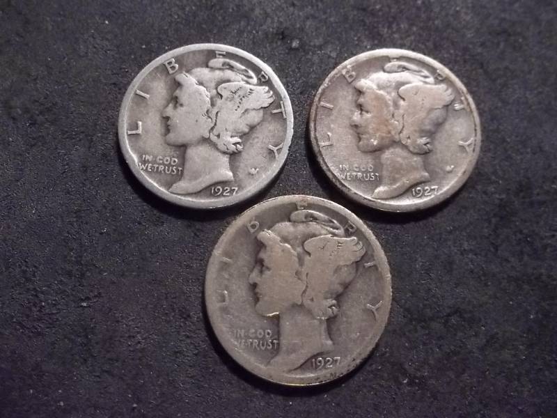 1927 P,D,S Mercury Dimes