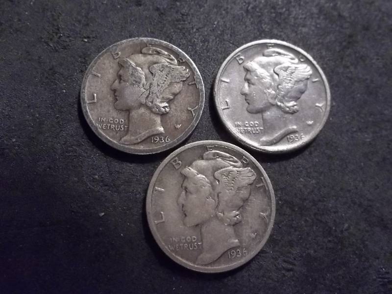 1936 P,D,S Mercury Dimes
