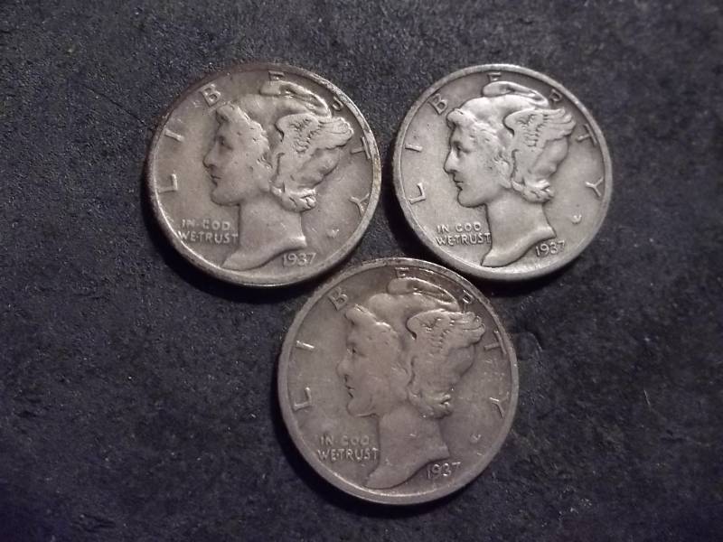 1937 P,D,S Mercury Dimes
