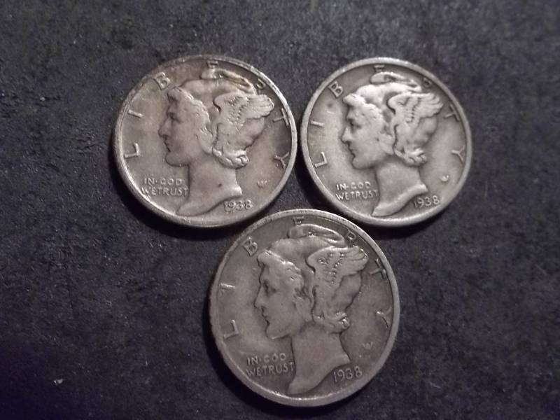 1938 P,D,S Mercury Dimes