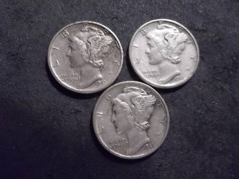 1941 P,D,S Mercury Dimes