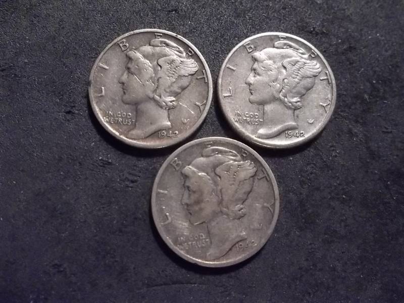 1942 P,D,S Mercury Dimes