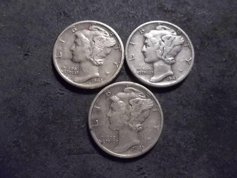 1943 P,D,S Mercury Dimes
