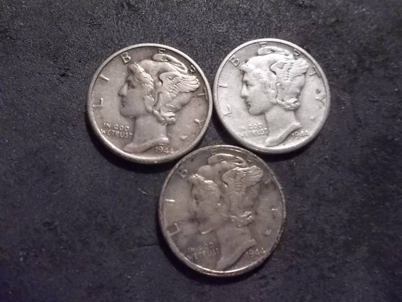 1944 P,D,S Mercury Dimes