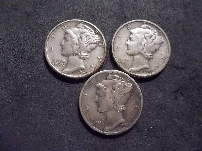 1945 P,D,S Mercury Dimes