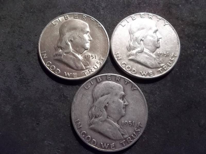 1951 P,D,S Franklin Half Dollars