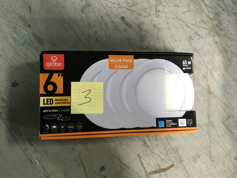 lot 3 image: Globe Electric Designer Ultra Slim 6 in. White Integrated LED Recessed Kit (4-Pack) open box not used