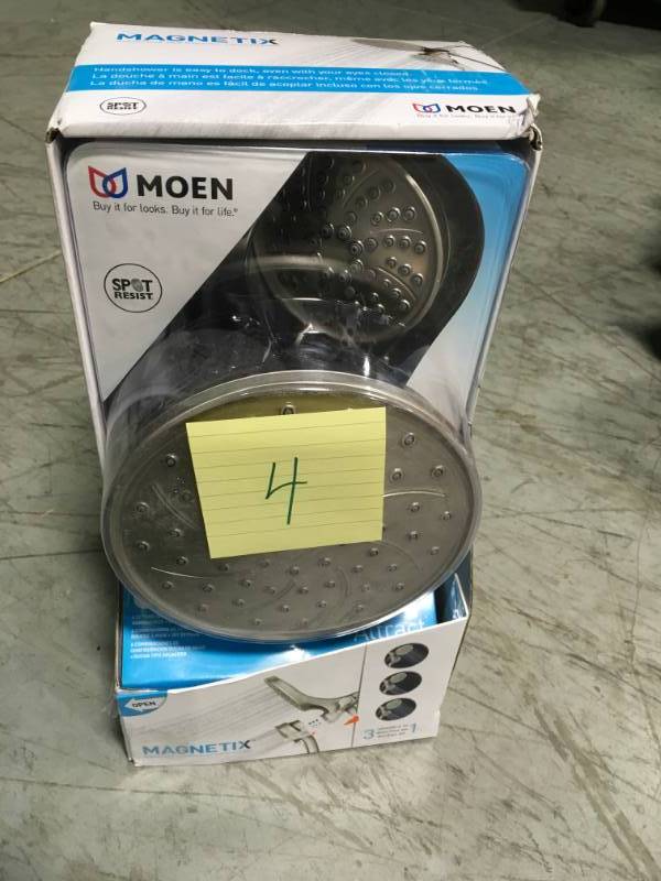 lot 4 image: MOEN Attract 6-Spray 1.75 GPM Hand Shower and Showerhead Combo Kit with Magnetix in Spot Resist Brushed Nickel open box not used