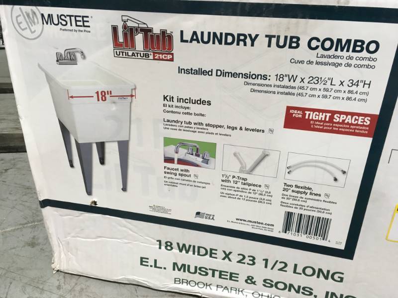 lot 5 image: MUSTEE Utilatub Combo 24 in. x 18 in. Polypropylene Floor Mounted Laundry Tub in White open box not used