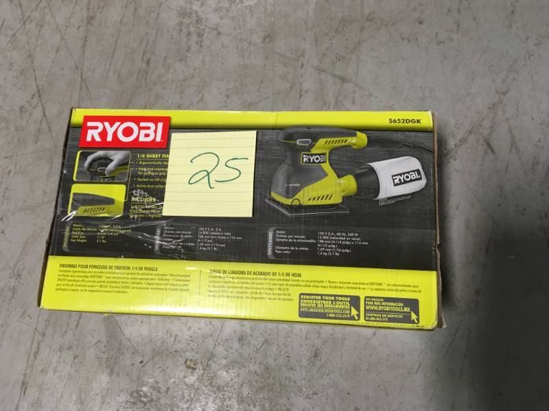 lot 25 image: RYOBI 2 Amp Corded 14 Sheet Sander in very good condition