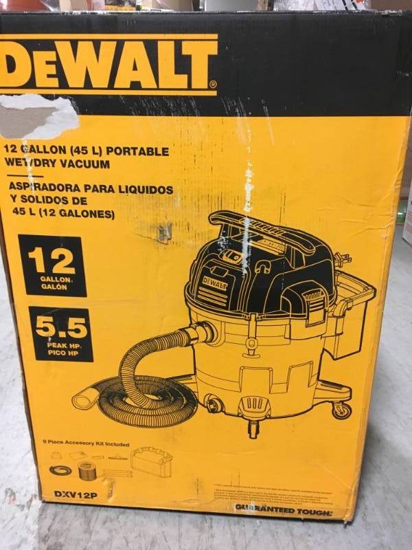 lot 41 image: DEWALT 12 Gal. Poly WetDry Vac open box in very good condition