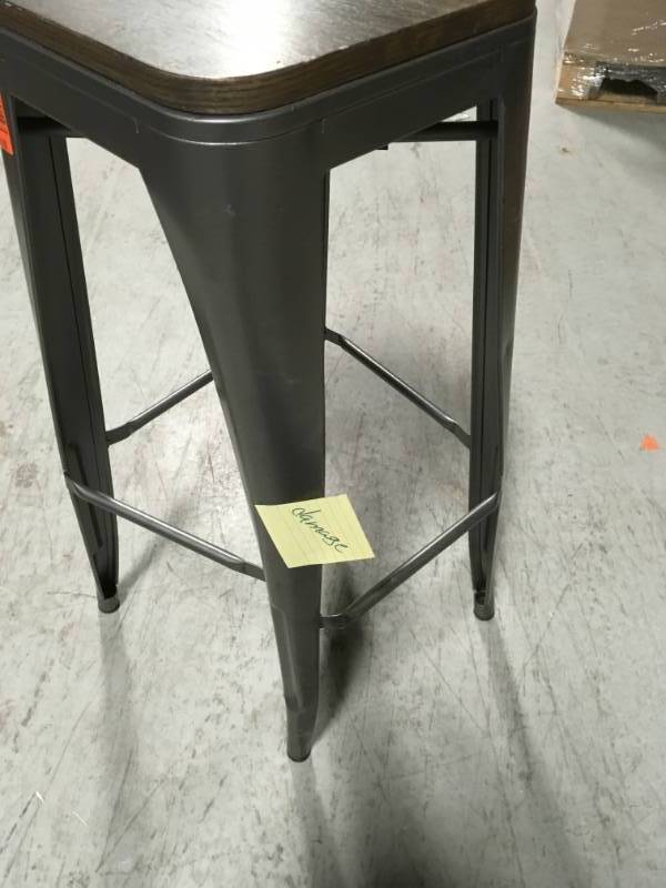 lot 44 image: 29 IN Bar Stool METAL with Wood Seat, SEE PHOTO DAMAGE