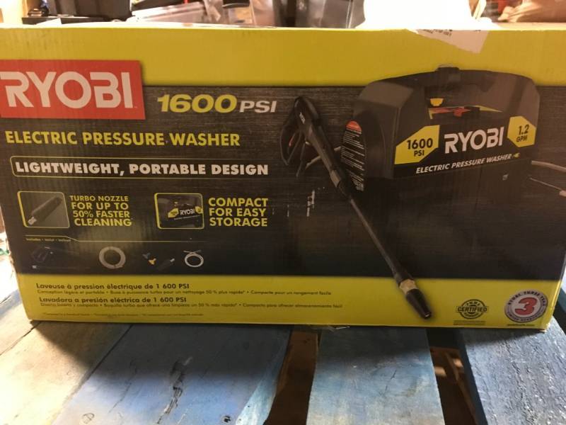 lot 53 image: RYOBI 1,600 PSI 1.2 GPM Electric Pressure Washer in very good condition