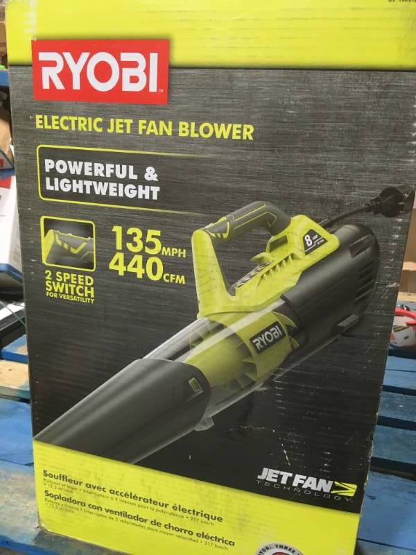 lot 77 image: RYOBI 135 MPH 440 CFM 8 Amp Electric Jet Fan Blower in very good condition