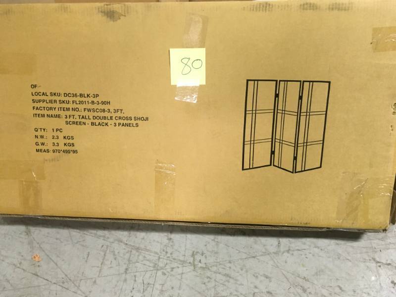 lot 80 image: Oriental Furniture 3 ft. Black 3-Panel Room Divider not used