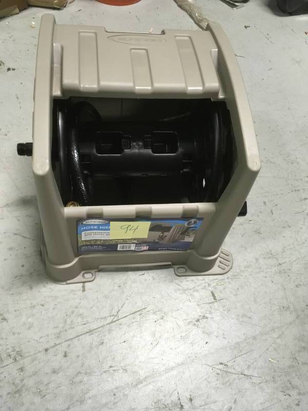 lot 94 image: Suncast Hideaway 100 Foot Capacity Stationary Resin Garden Hose Reel, Taupe in very good condition
