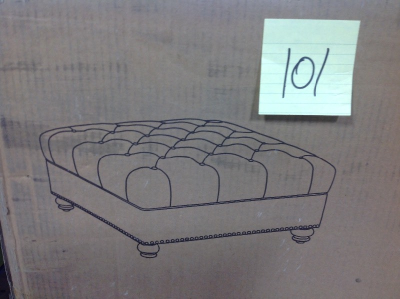 lot 101 image: Hastings Brown Tufted Faux Leather Ottoman, Brown in good conditions