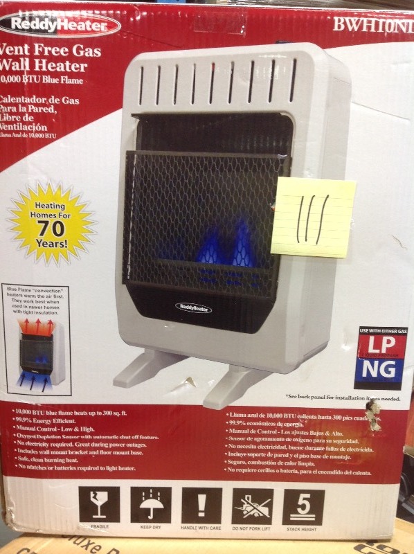 lot 111 image: Reddy Heater 10,000 BTU Blue Flame Dual-Fuel Wall Heater in working conditions