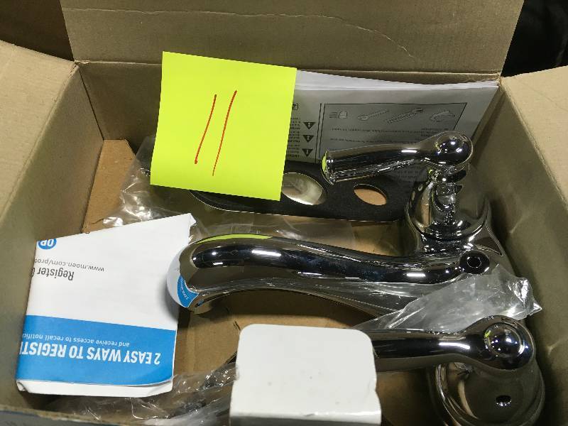 lot 11 image: MOEN Banbury 4 in. Centerset 2-Handle Low-Arc Bathroom Faucet in Chrome in very good condition