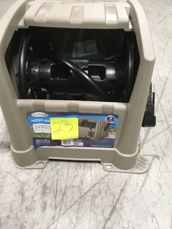 lot 23 image: Suncast PHT100 Hose Reel with Tracker Hose Hideaway not used