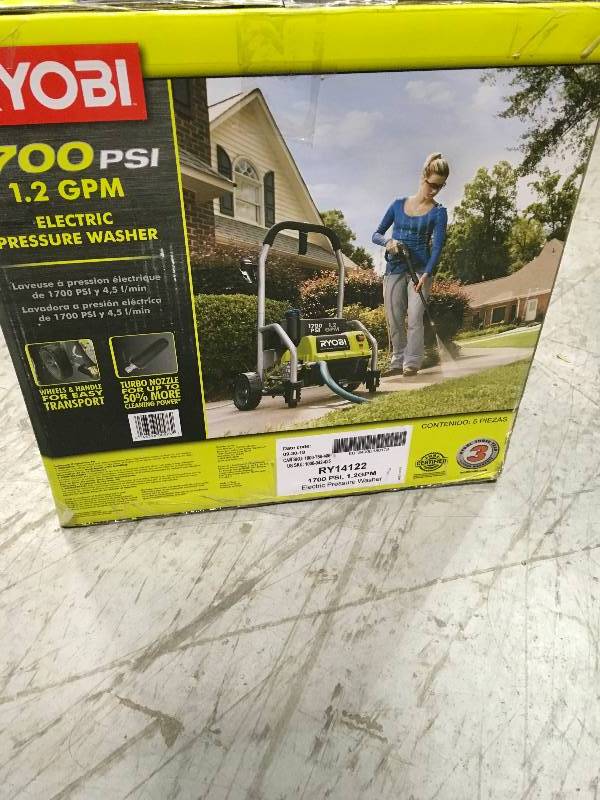 lot 28 image: RYOBI 1,700 PSI 1.2 GPM Electric Pressure Washer in very good condition