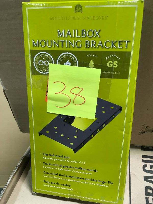 lot 38 image: Architectural Mailboxes 4 in. x 4 in. Post Adapter in Black with 3 Mailbox Mounting Options in very good condition