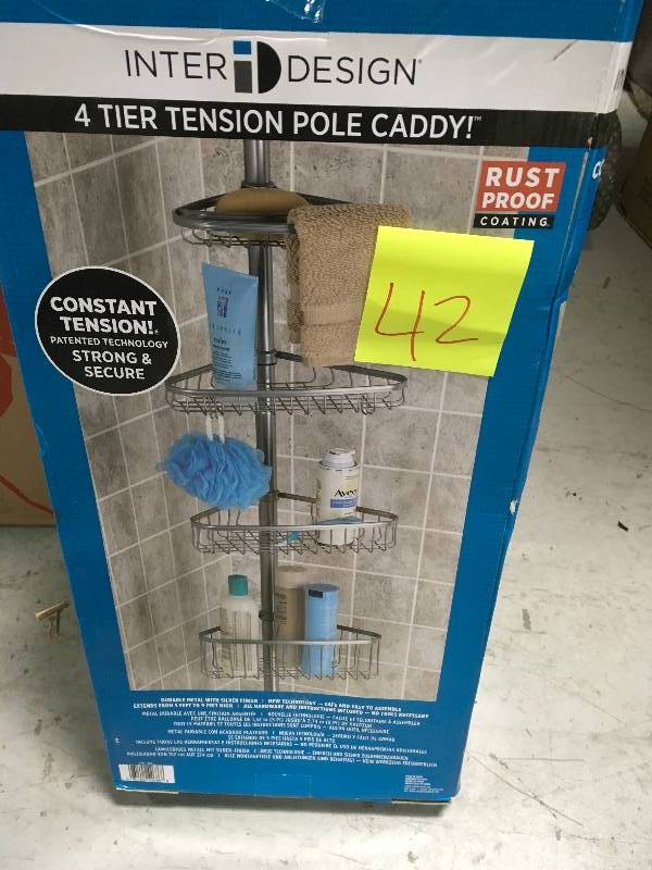 lot 42 image: interDesign York Tension-Pole Caddy in Powder Coated Silver in very good condition