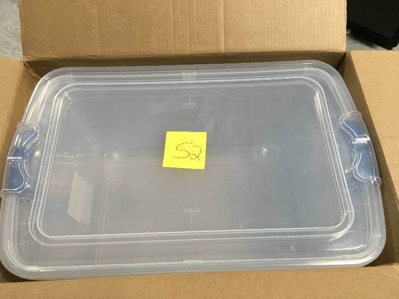 lot 52 image: Homz 66-Quart Latching Clear Storage Tote in very good condition