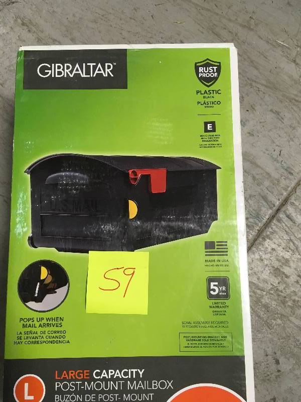 lot 59 image: Gibraltar Mailboxes Patriot Large Plastic Post-Mount Mailbox, Black in very good condition