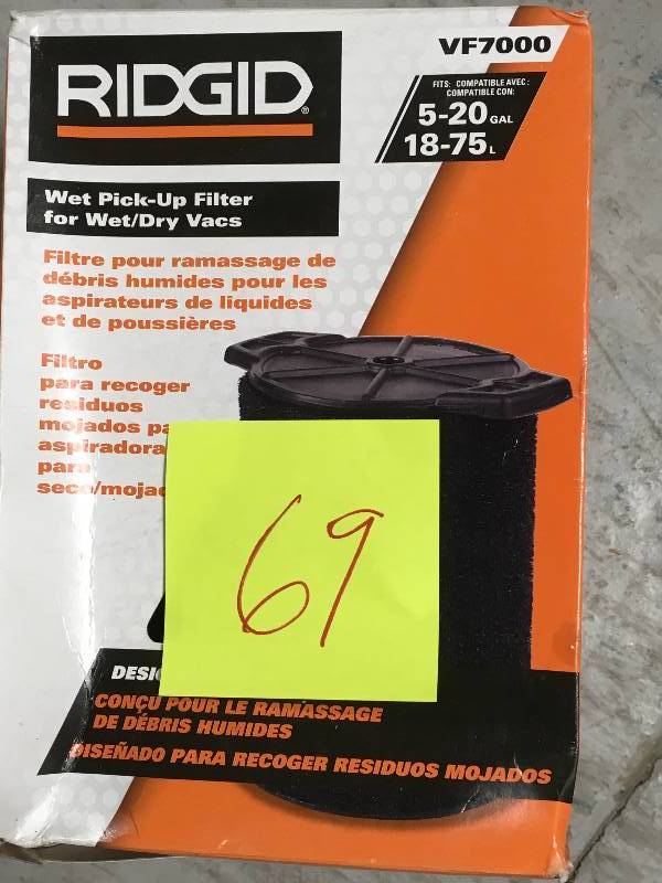 lot 69 image: RIDGID Wet Application Foam Filter for 5.0 Plus Gallon WetDry Vacs in very good condition