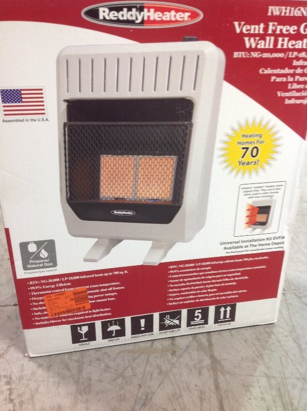 lot 113 image: Reddy Heater 18,000 - 20,000 BTU Infrared Dual-Fuel Wall Heater with Blower in good conditions